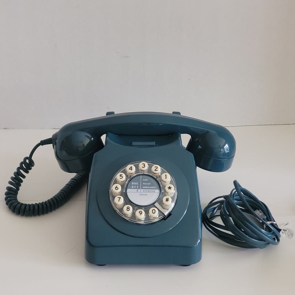 Teal Blue Retro Push Button Telephone Rotary Dial Landline Tested Model 746